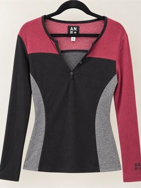 Alp N Rock Colorblock Long Sleeve Henley in Black, Gray & Berry